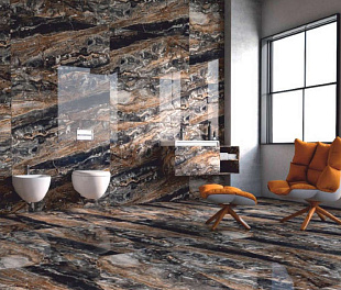 Керамогранит Lunar tiles Highglossy 60x120 Brown waterfull Коричневый Полированный